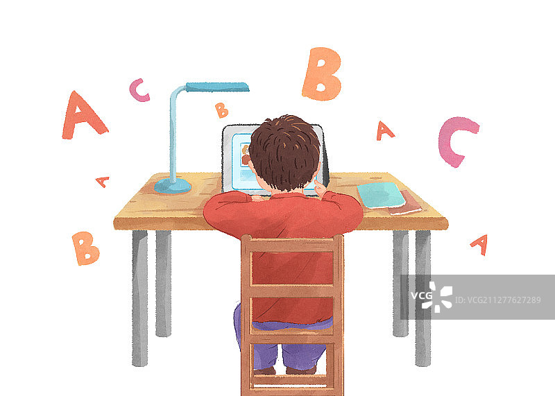 上网课的学生在线教育插画白底2图片素材