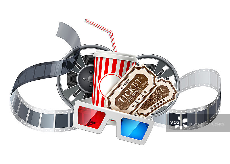 电影院海报杯子胶带眼镜图片素材