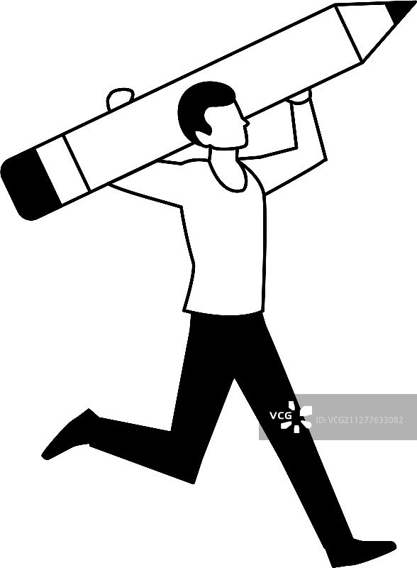 在白色背景上手持铅笔书写的男人图片素材