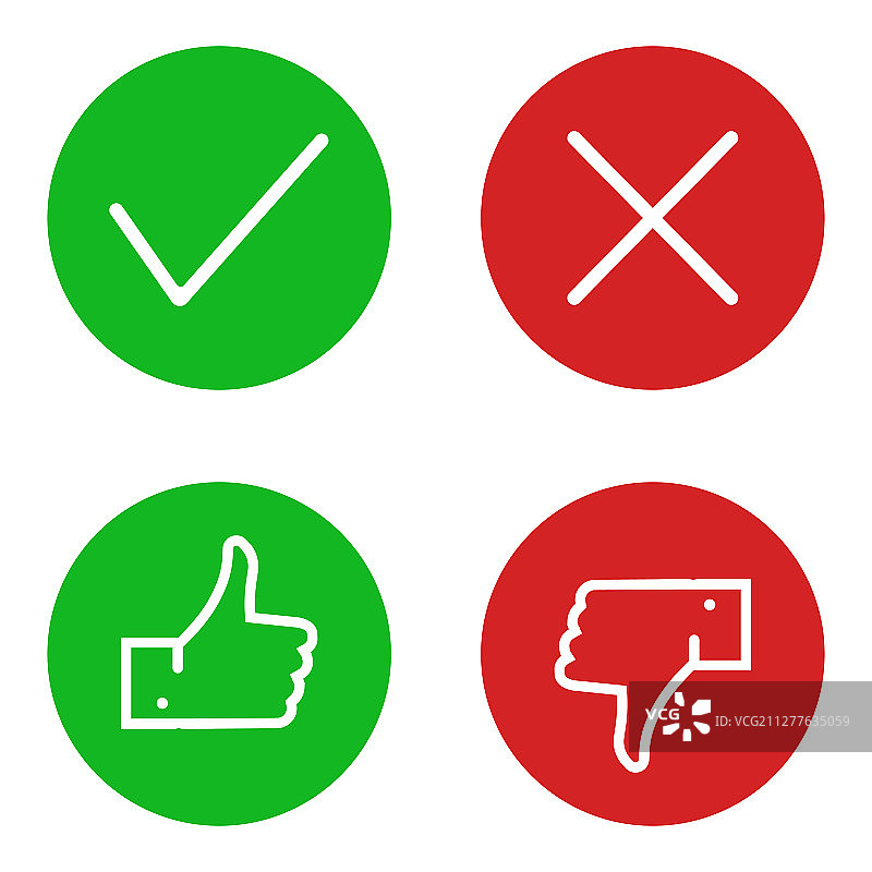 点赞和踩及勾选标记扁平化设计图片素材