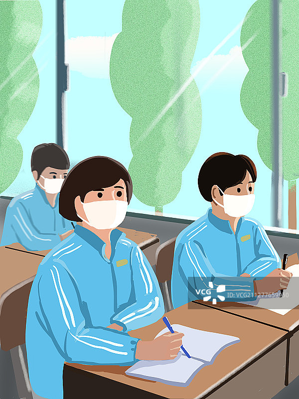 教室内上课戴口罩指引图片素材