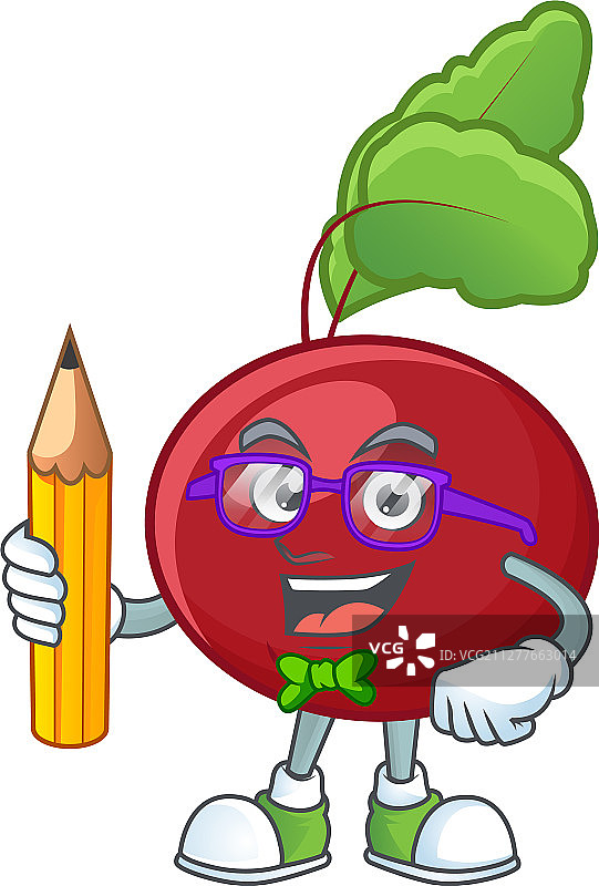 聪明的学生与红色甜菜吉祥物图片素材