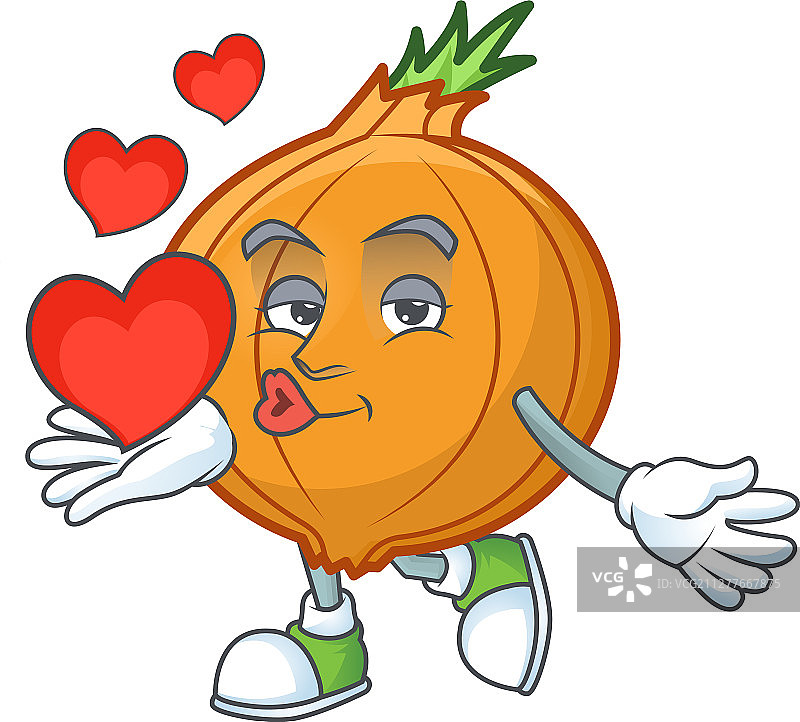 快乐的青葱卡通人物，带有爱心图片素材