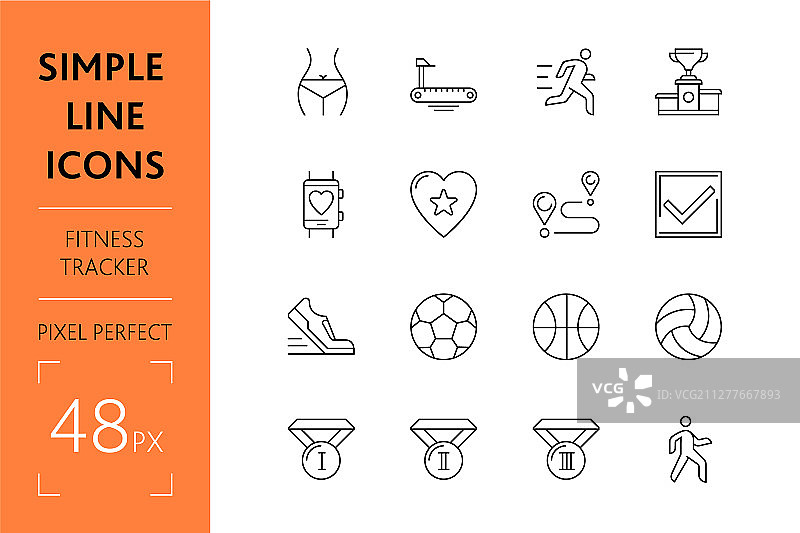 健身追踪器简约线条运动图标套装图片素材