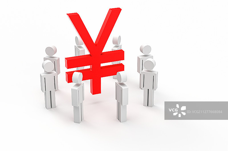 3D人群和人命币符号图片素材