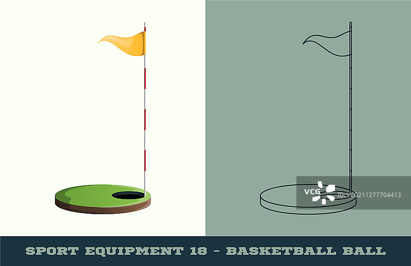 带旗帜图标的高尔夫球洞游戏设备图片素材