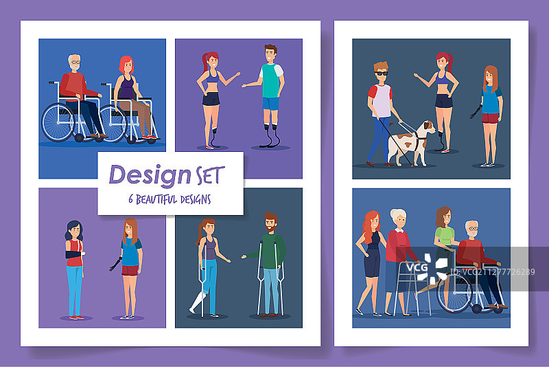 六款残疾人生活场景设计图片素材