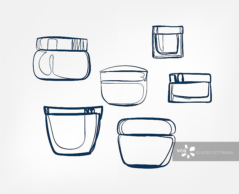 化妆品乳霜罐线条艺术速写轮廓图片素材