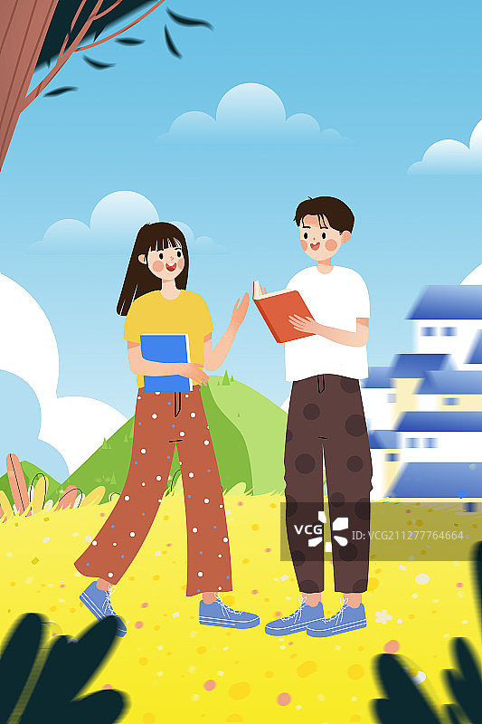 在户外研究课程学习讨论的同学们图片素材