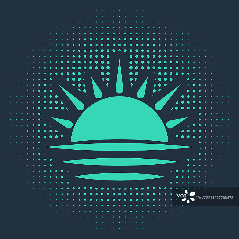 蓝色背景上的绿色日落图标图片素材