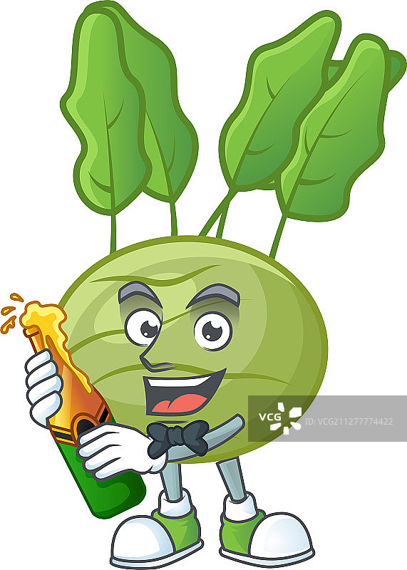 快乐的球茎甘蓝与啤酒卡通人物设计图片素材