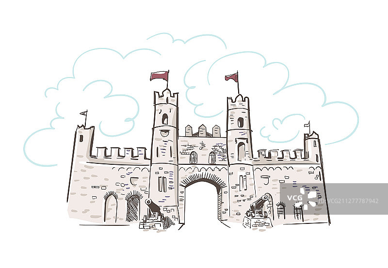 基尔肯尼城堡大门线条艺术速写图片素材