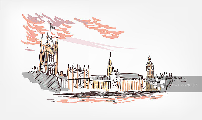 伦敦水彩简笔画图片素材