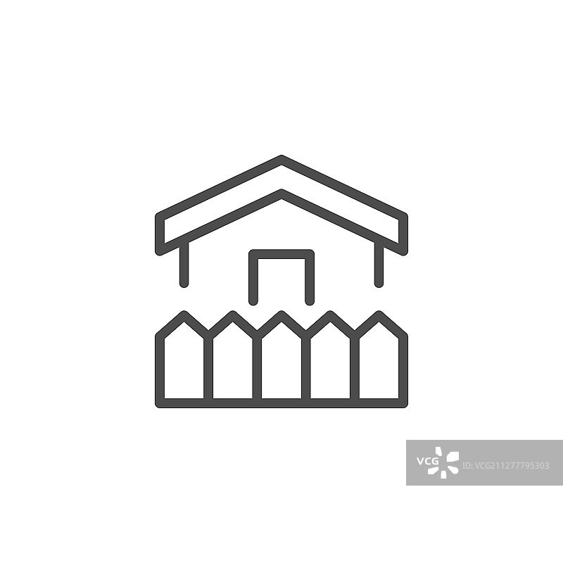 房屋和栅栏轮廓图标图片素材