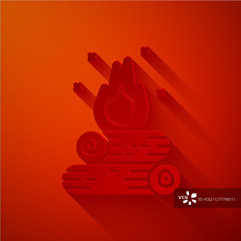 红色背景上的剪纸篝火图标图片素材