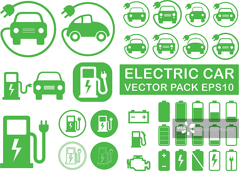 电动汽车道路充电站图标合集图片素材