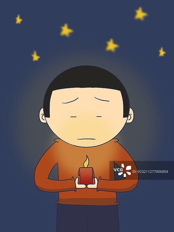 插画：默哀的少年图片素材