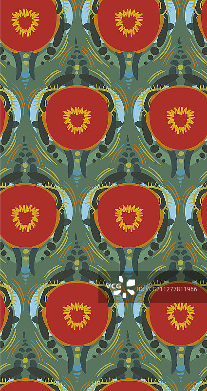 红色罂粟花背景无缝花卉图案图片素材