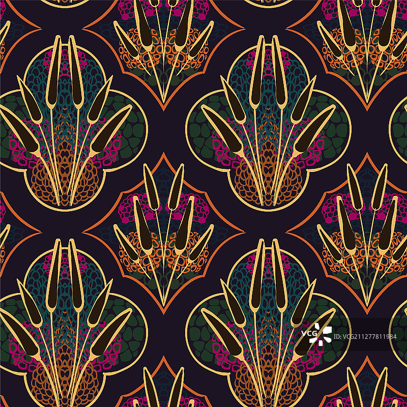 秋季草地花卉无缝图案设计图片素材