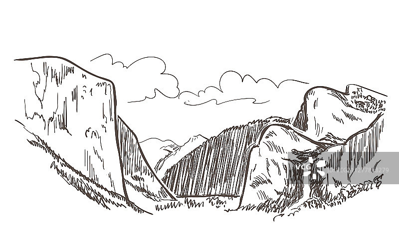 岩石山谷悬崖景观速写图片素材