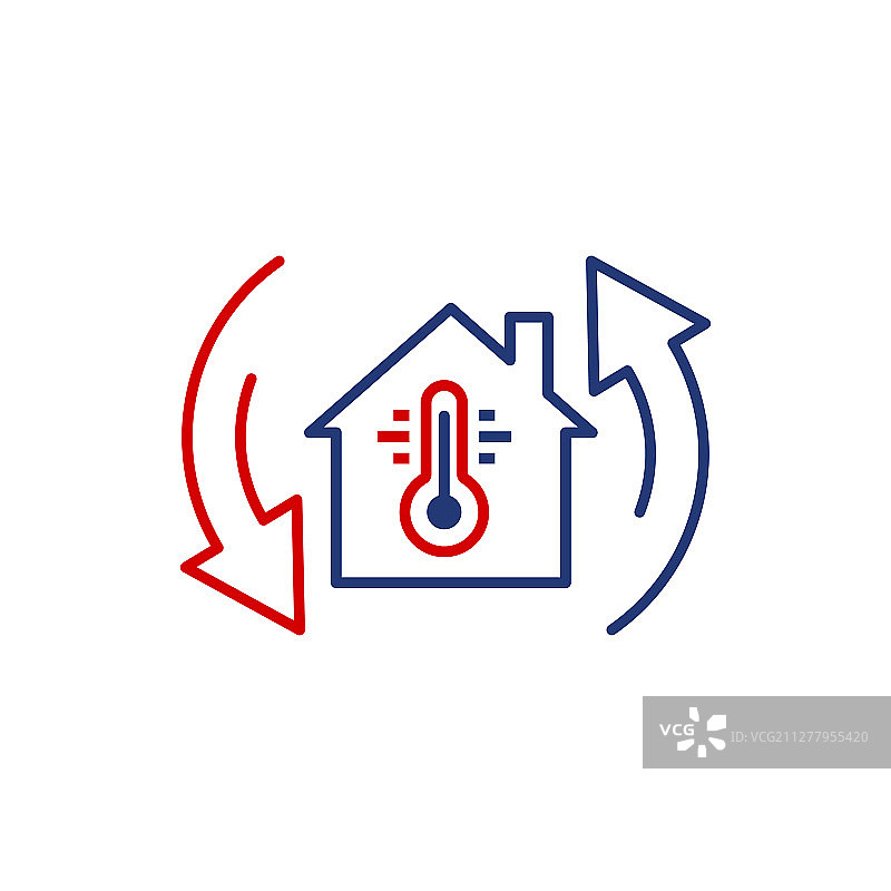 扁平风格的家庭温度计图标，房屋气候图片素材