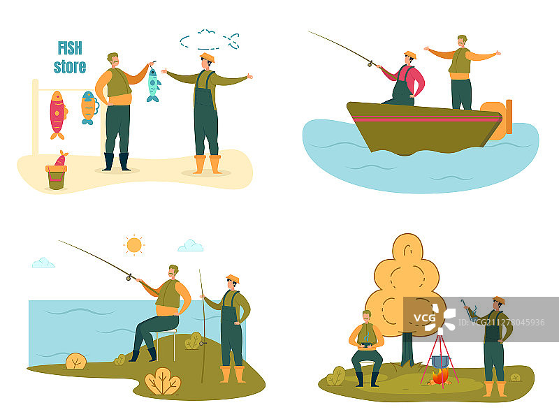 渔民或钓鱼者与杆和钓鱼装备图片素材