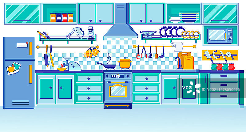 扁平风格现代厨房设计图片素材