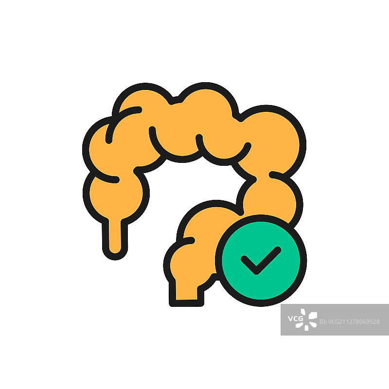 健康的肠道结肠扁平彩色线条图标图片素材