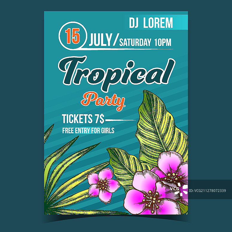 热带异域树叶和鲜花海报图片素材