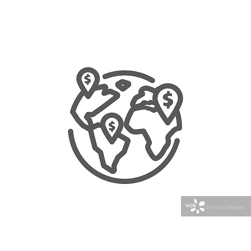 白色背景上的全球商业线性图标图片素材