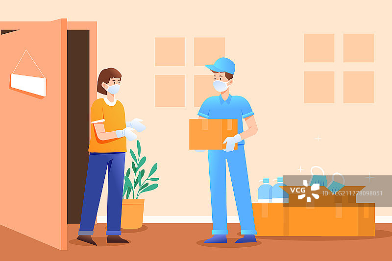 复工快递外卖收货运输搬家送货工作背景矢量插画图片素材