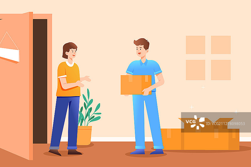 复工快递外卖收货运输搬家送货工作背景矢量插画图片素材