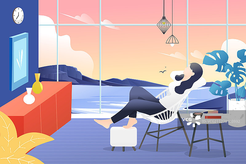 夏季运动减肥瘦身健康生活方式房间内部背景矢量插画图片素材