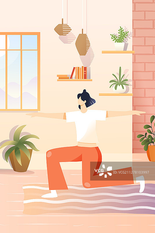夏季运动减肥瘦身健康生活方式房间内部背景矢量插画图片素材