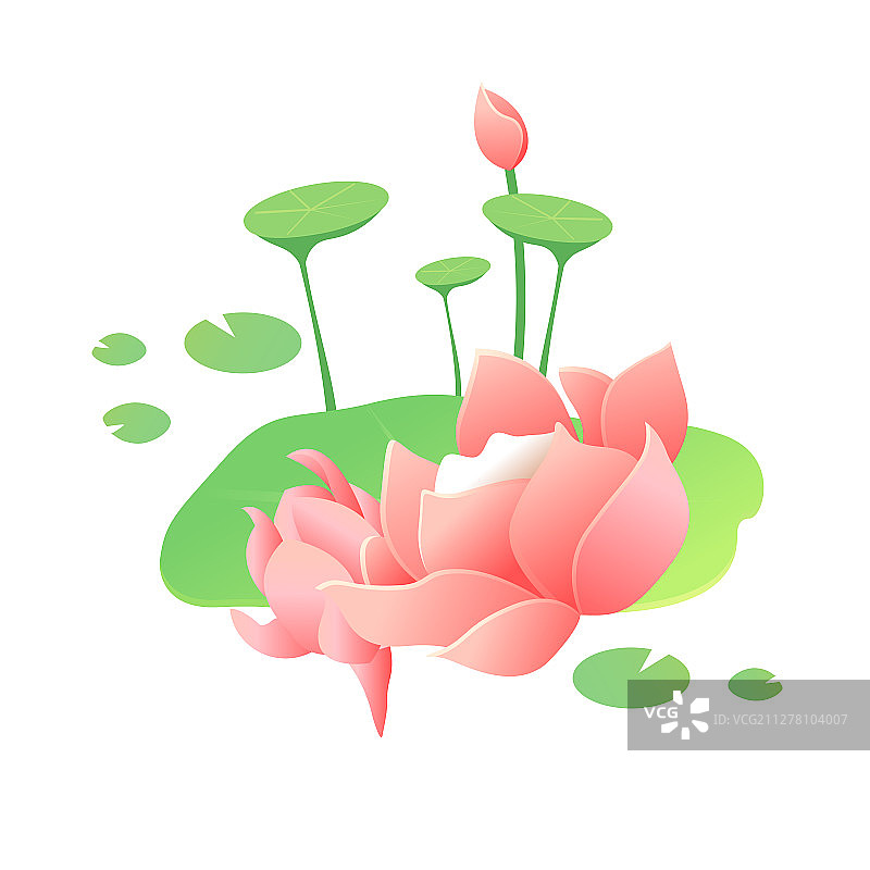 卡通荷塘夏季出游船夫出游赏荷花背景矢量插画图片素材