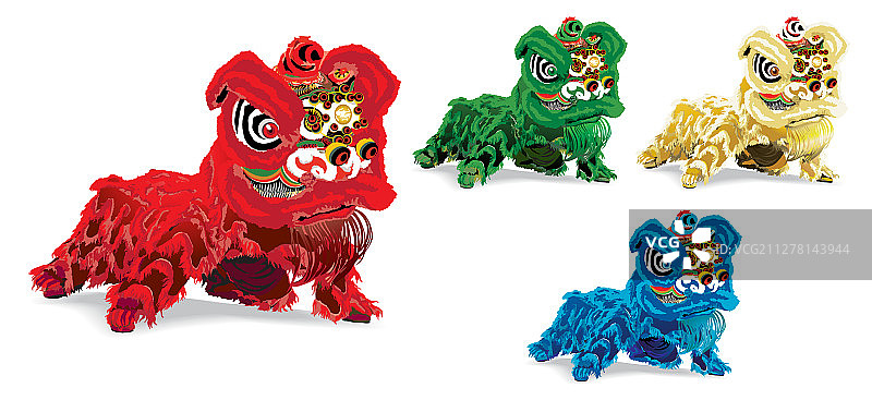 中国舞狮元素套装图片素材