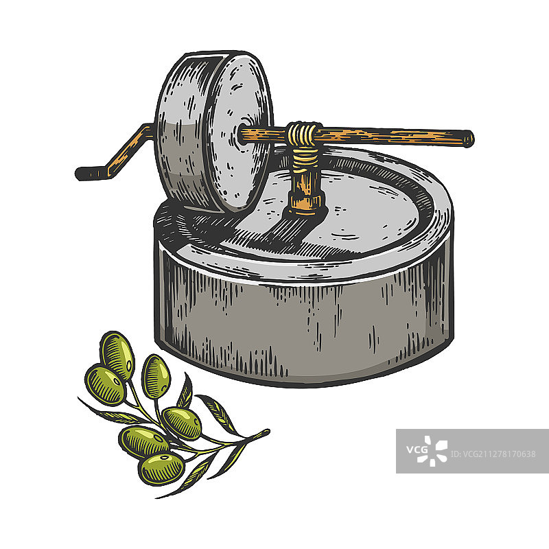 古代橄榄油压榨机素描图片素材