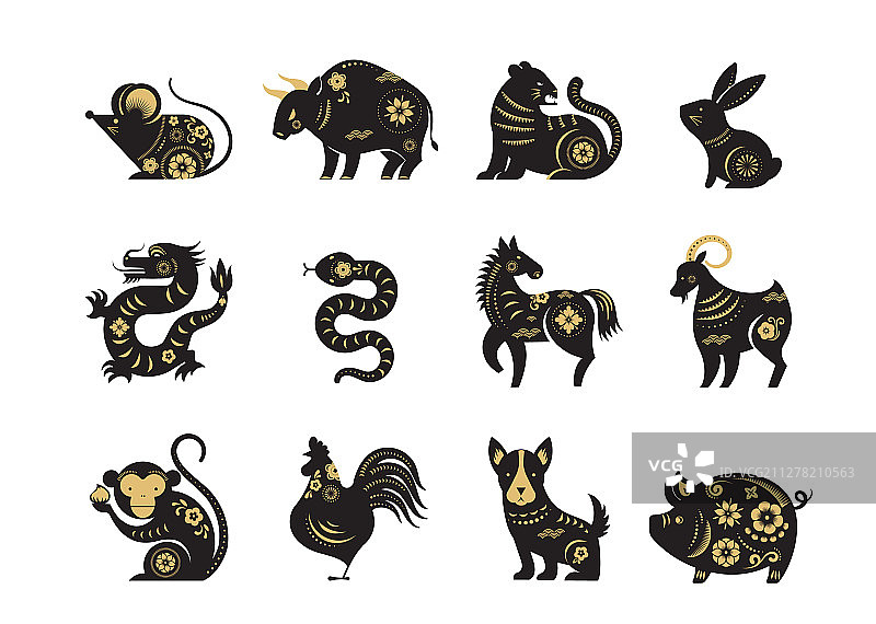 中国新年生肖剪纸图标图片素材