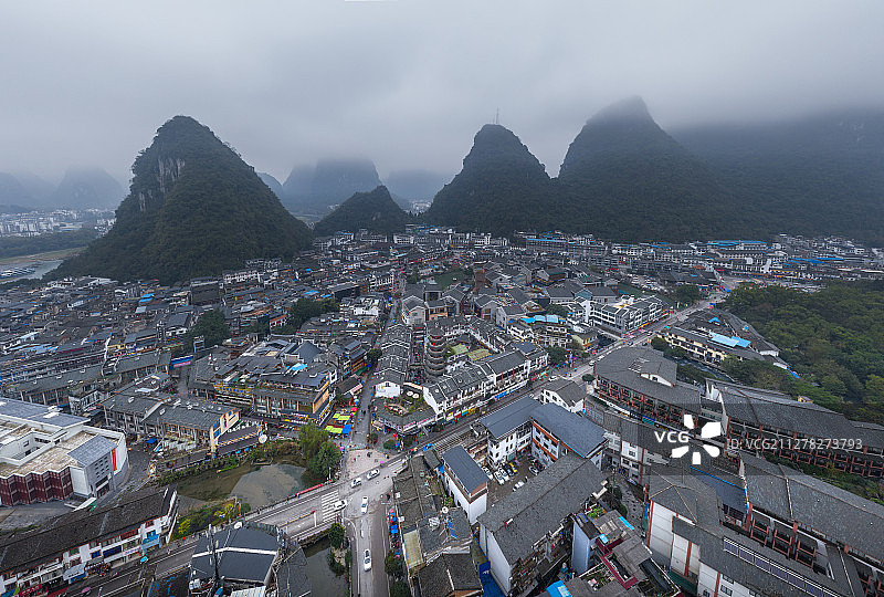 阳朔西街航拍图片素材
