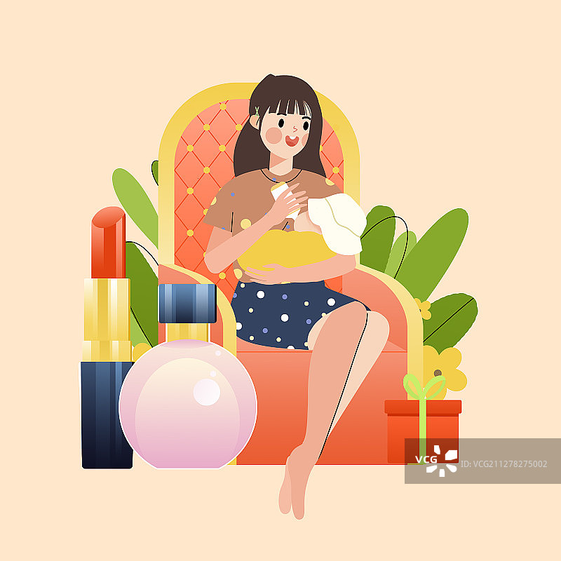 抱着婴儿喂奶的妈妈卡通插画图片素材