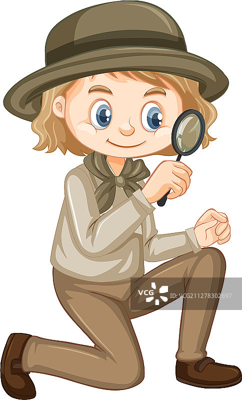 在白色背景上手持放大镜的女孩图片素材