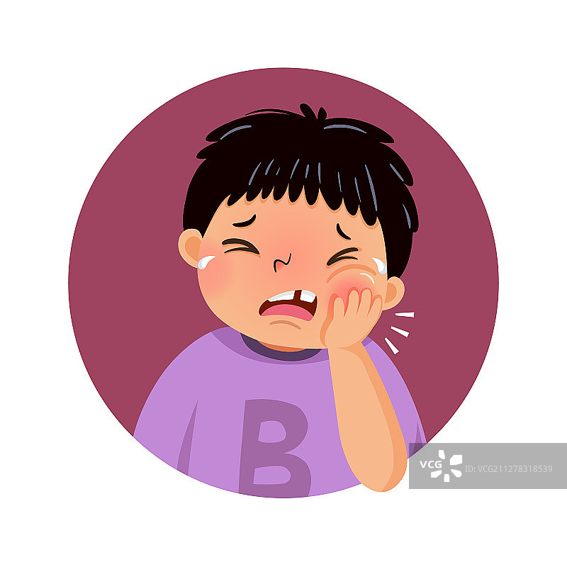 患牙痛的卡通胖男孩图片素材