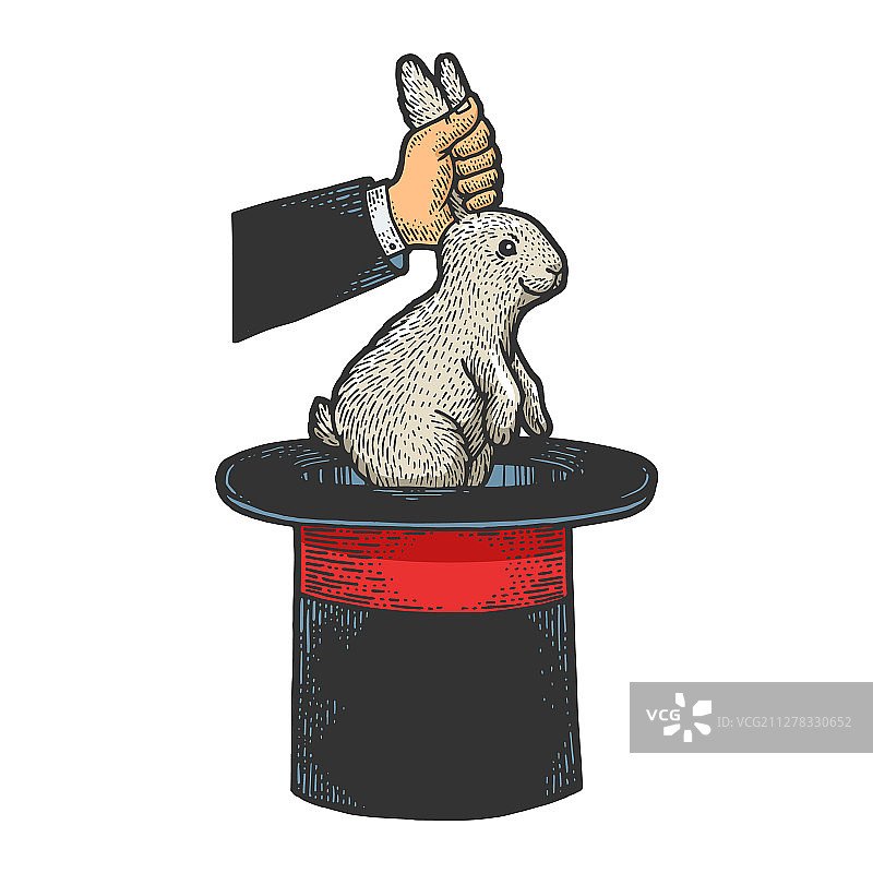 马戏团魔术师与兔子素描图片素材