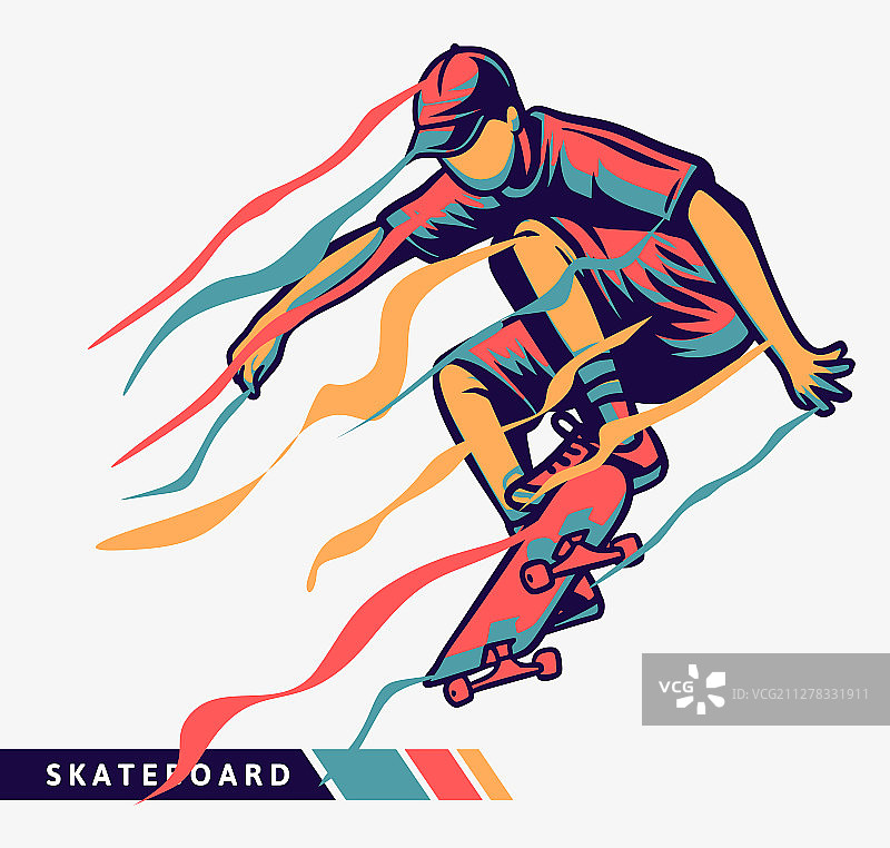 滑板运动员彩色艺术设计跳跃图片素材