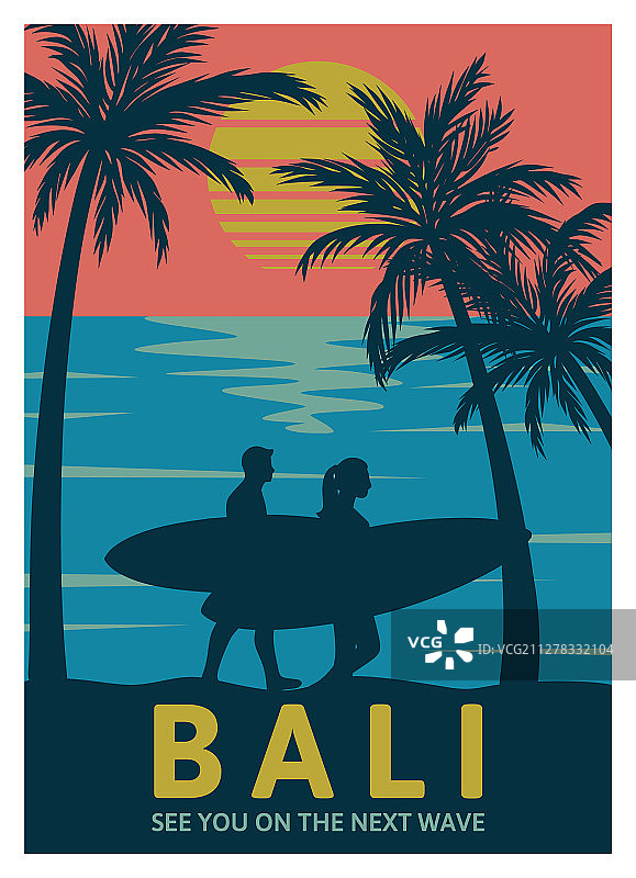 巴厘岛复古海浪设计图片素材