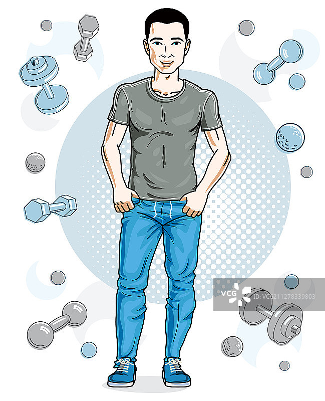 快乐的黑发年轻成年男人站立图片素材