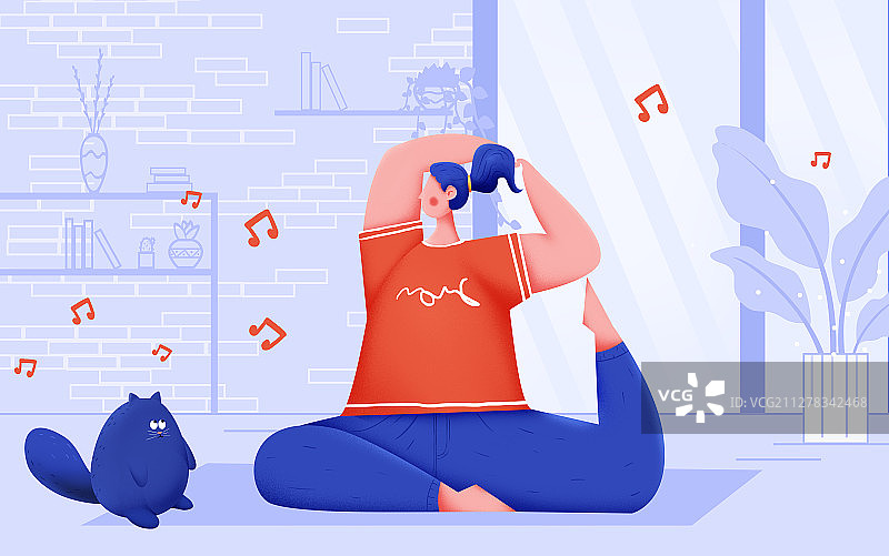 夏天初夏减肥运动健身瑜伽噪点插画图片素材