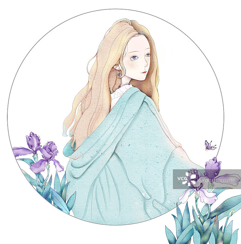 清新少女插画图片素材