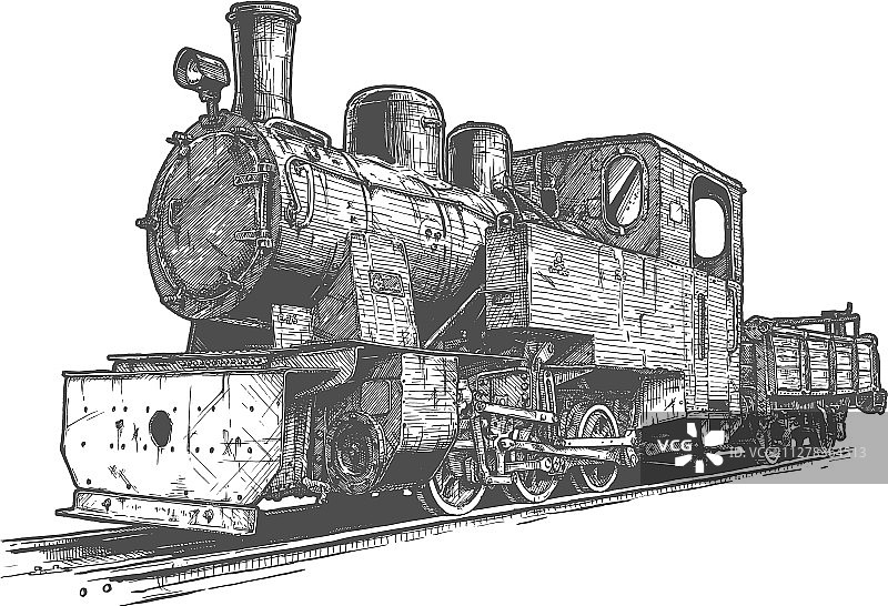 复古蒸汽机车和煤车图片素材