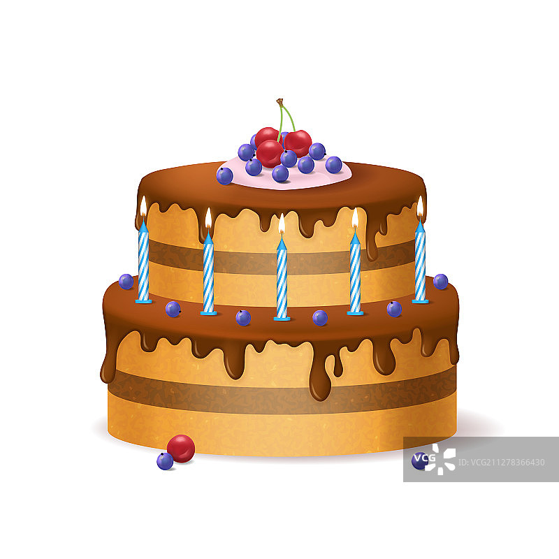 逼真的3D生日蛋糕和蜡烛图片素材